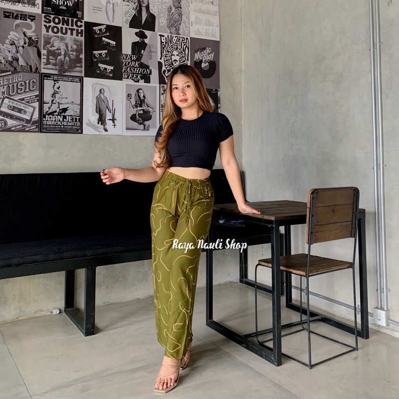 Kulot Motif Bali Rayon Premium-Kulot Garis Olive