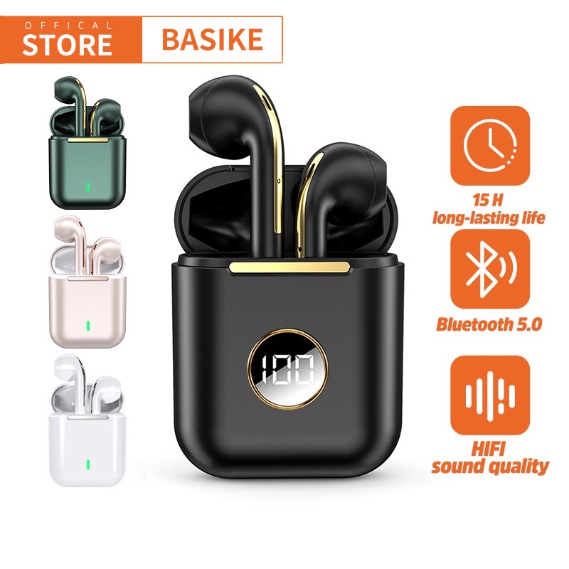 Basike Headset Gaming TWS Bluetooth Earphones Noise Cancelling With Mic Wireless Earphone Bluetooth 5.0 Kompatibel untuk Android  colorful macaron