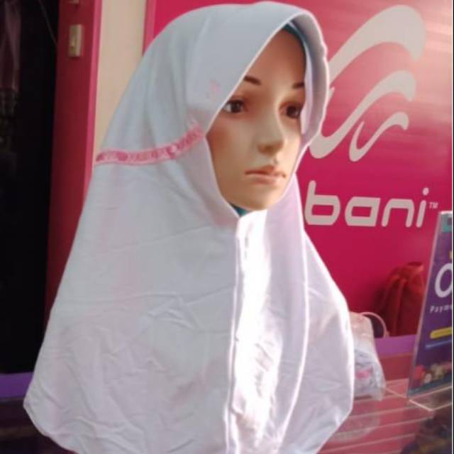 Rabbani Great Innova Putih Pita Pink size S Kerudung Sekolah Anak Perempuan Hijab instan bergo jilba