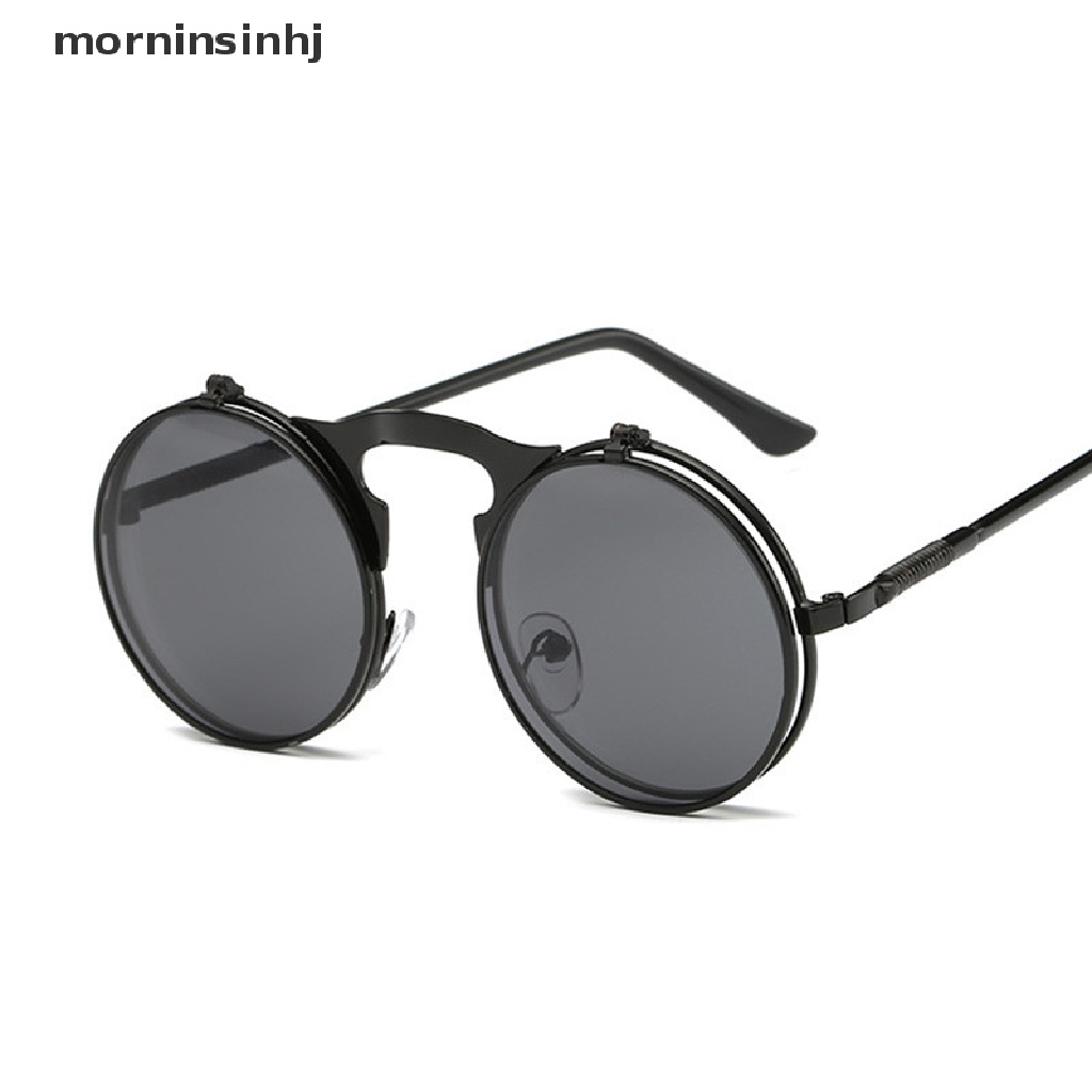 Mornin Kacamata Hitam Bulat Model Flip Up Gaya Retro Vintage Gothic Steampunk Untuk Wanita