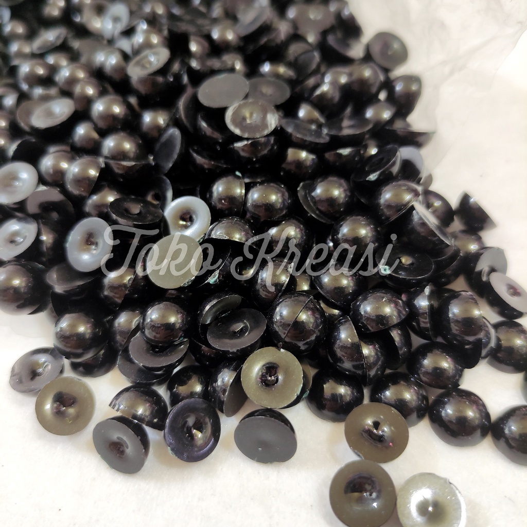 (Per Pack) Mutiara setengah / mutiara rata hitam 8mm, 10mm, 12mm