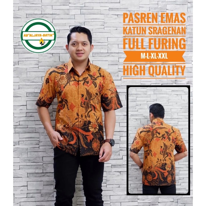 KEMEJA BATIK PASREN EMAS FULL FURING KATUN HALUS SRAGENAN SIZE M-XXL ASLI SOLO