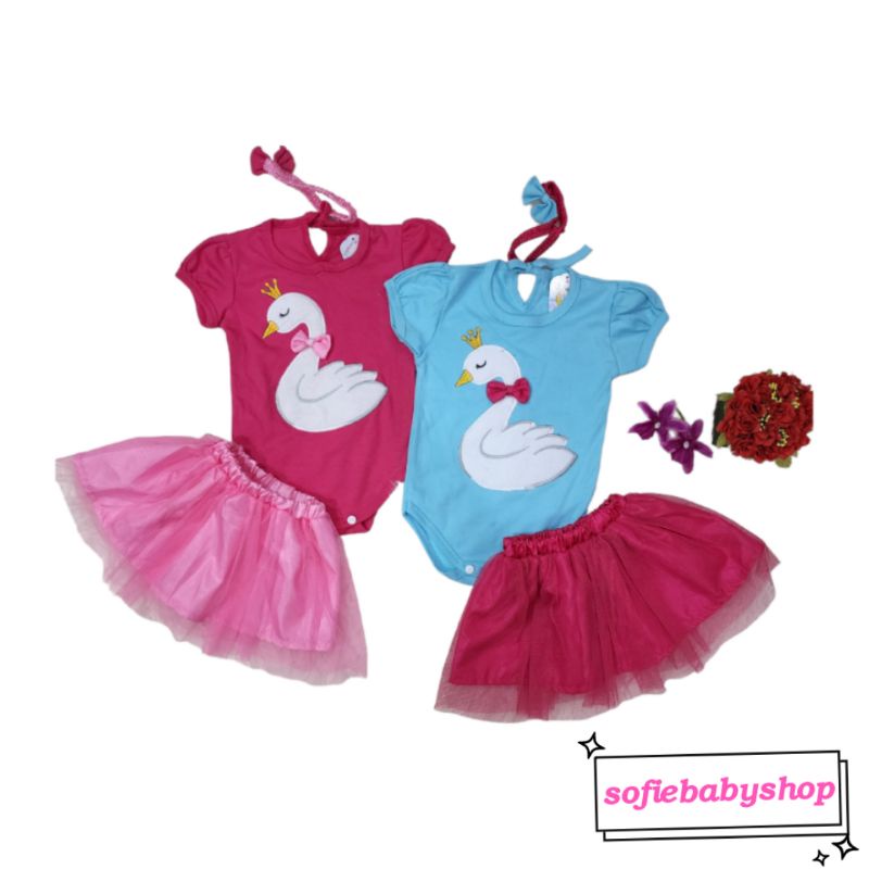 Baju bayi perempuan jumper rok tutu+ bandana