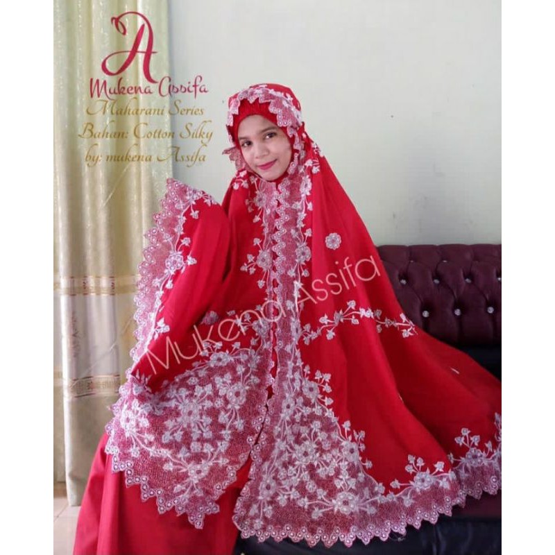 Mukena bordir padang maharani kd merah bunga putih 097