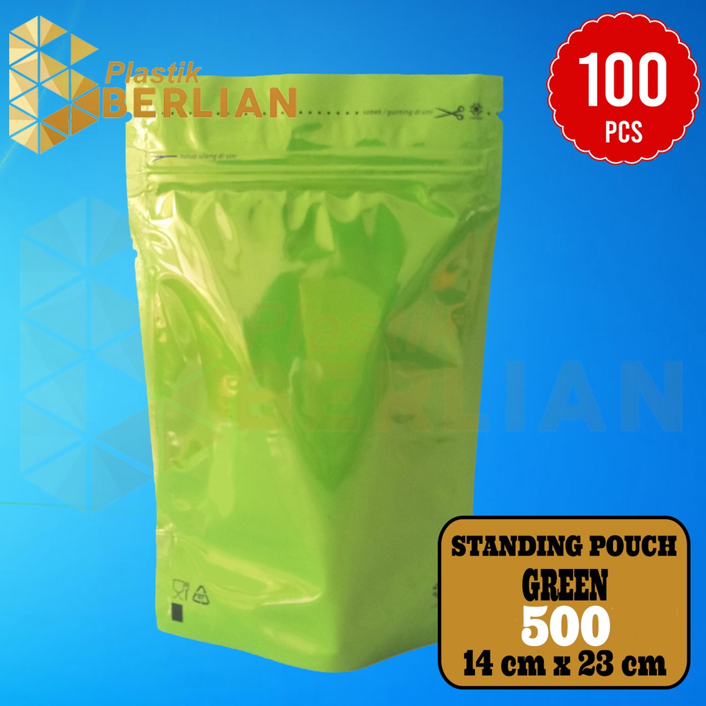 Grosir Standing Pouch Alumunium Foil Klip 500g Full Grean 14x23 Promo Isi 100 9KmAKRhJmYrxZ