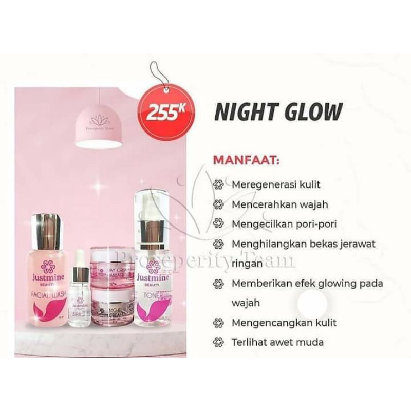 PAKET NIGH GLOW FORTE JUSTMINE BEAUTY/JUSTMINE SKINCARE BPOM ORI 100% COD FRE ONGKIR