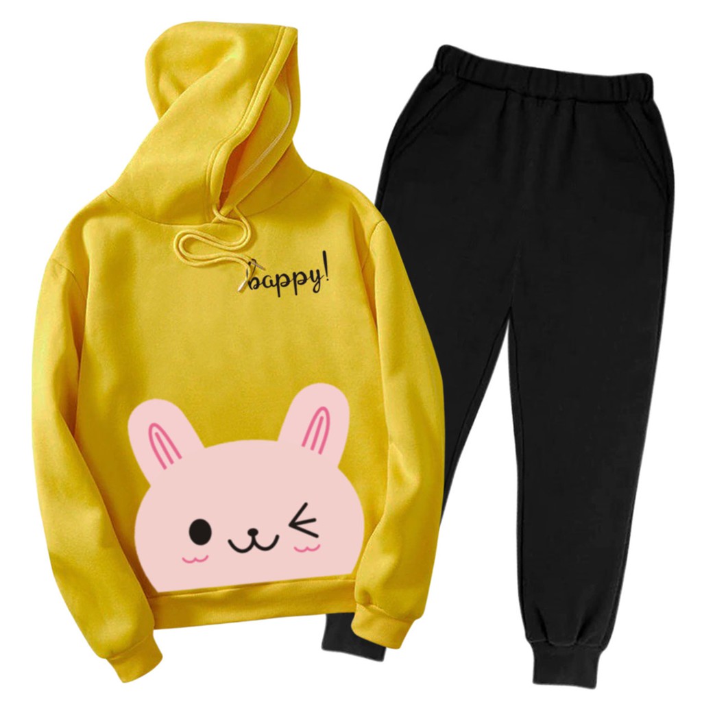 Bess - Setelan Set Jogger Wanita / Setelan Set Hoodie HAPPY CAT