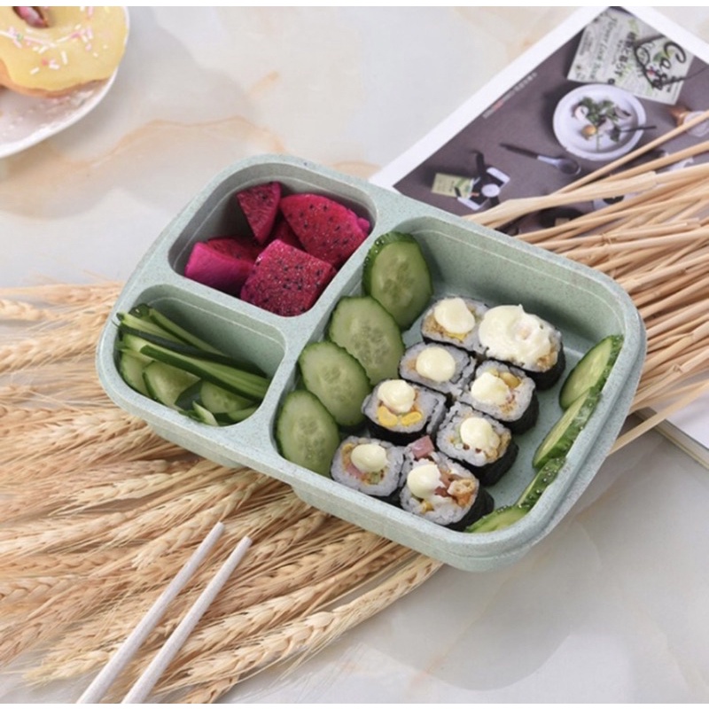 Lunch Box Bento Kotak Makan Bekal Anak Sekolah Dewasa Kantoran Sekat Anti Tumpah Bahan Jerami Gandum Traveling Box Anak