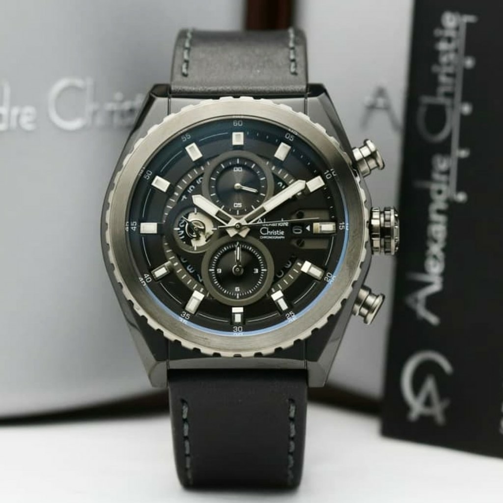 AC alexandre Christie 6421 jam tangan pria original  tali kulit hitam