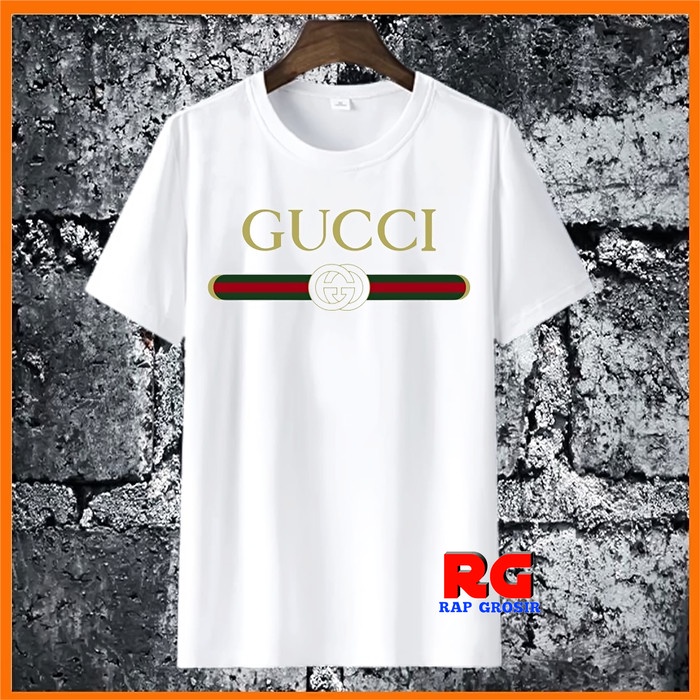 BISA COD Baju Kaos Wanita Pria Branded - Kaos Gucci Non Original Import - Putih - Putih, S