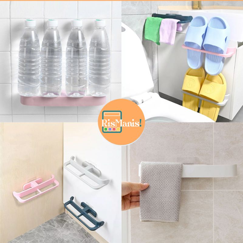 WALL DOUBLE SLIPPER STORAGE - Rak Sandal Plastik 2 in 1 Tempel Tembok Organizer Sepatu 2 Slot Gantungan Dinding