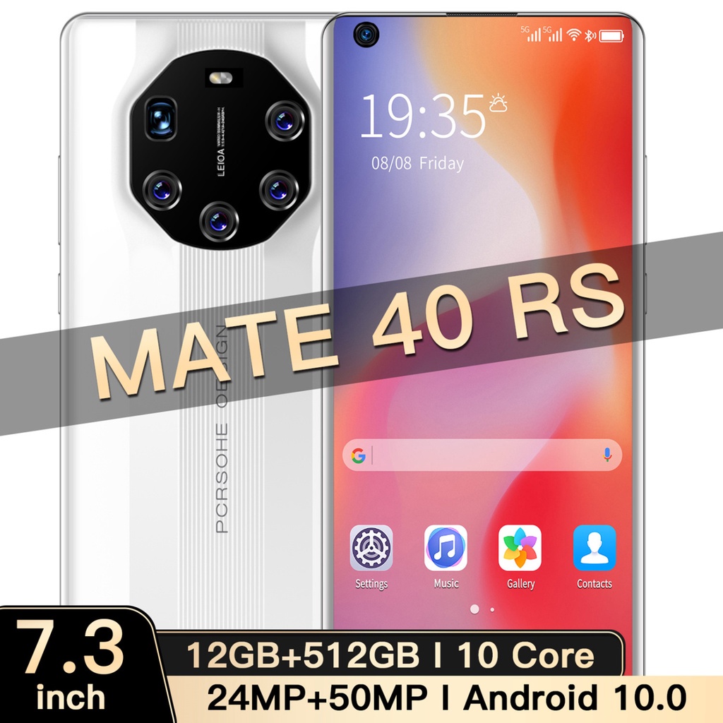 【Baru】Smartphone Asli Mate40 RS Android 12GB RAM + 512GB ROM Handphone Layar 7,3 inci Kamera HD Google Player 5G Telepon Bluetooth