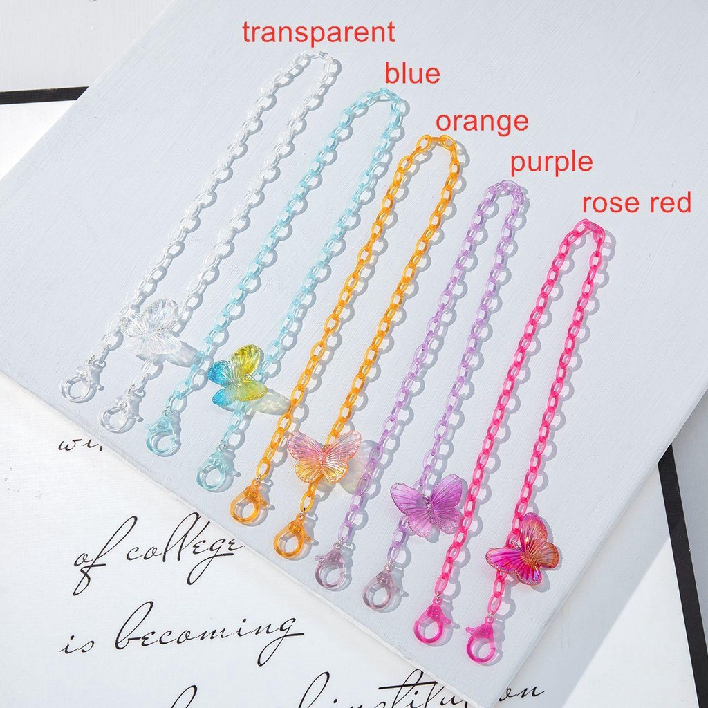 Lily Rantai Akrilik Anak Kids Necklace Butterfly Colorful Lanyard Holder