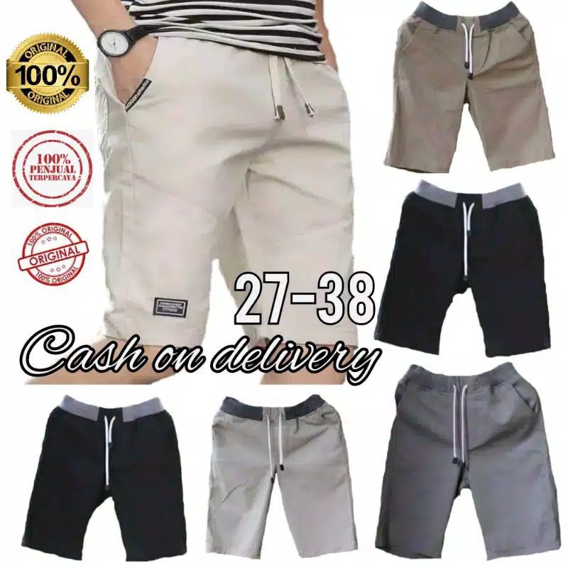 [BIG SIZE] Celana Chino Pendek Pria mick pinggang karet rip katun twill krem coklat surfing santai