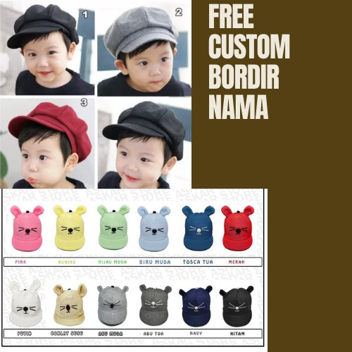 FREE CUSTOM TOPI ANAK APOLO / TOPI KARAKTER KUCING / BUCKET DINO