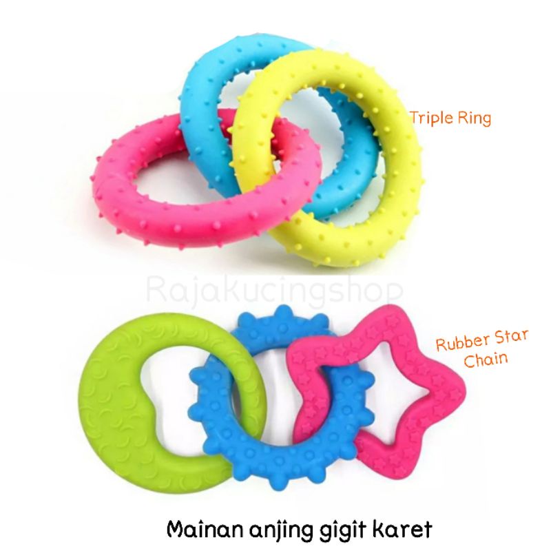 Mainan anjing gigit triple ring/rubber star chain