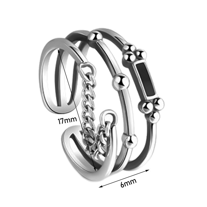 Fancyqube Cincin Rantai Multilayer Bentuk Persegi Panjang Warna Hitam Bahan Sterling Silver 925 Untuk Wanita