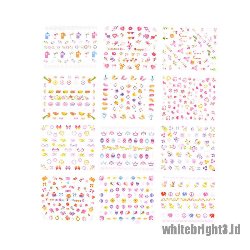 (white3) 5 Lembar Stiker Kuku Motif Kartun Untuk Nail Art / Makeup / Hadiah Natal Anak