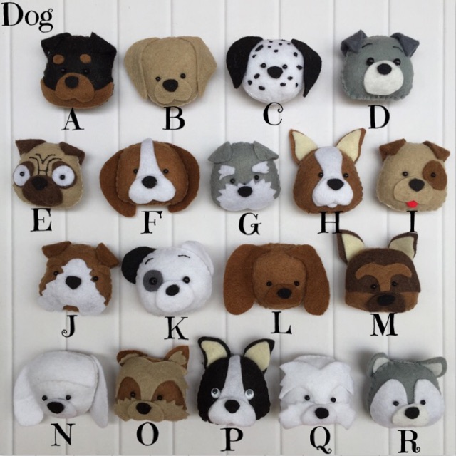Boneka flanel karakter motif anjing dog doggy gantungan kunci tempelan magnet kulkas souvenir