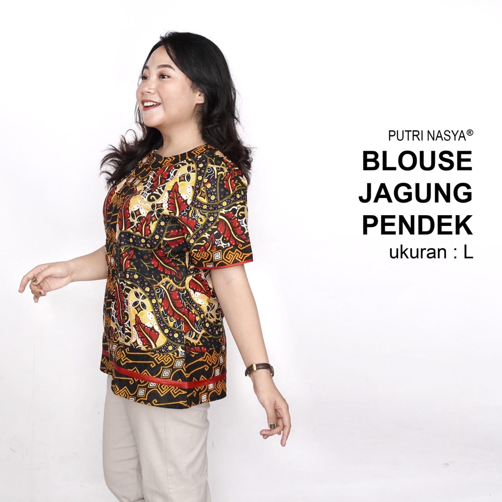 Blouse Big Size LD 140 Wanita Atasan Batik Jumbo L-XL-2L-3L-4L-5L-6L-7L Model Blus Jumbo Kerja Batik / Atasan Big Size Kerja Wanita / Pakaian Batik Kantor Kekinian Seragam