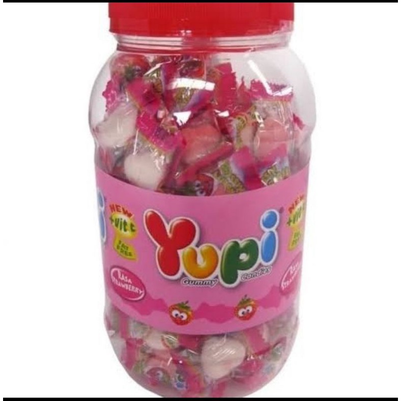 

1 toples permen yupi strawberry kiss isi 125 s