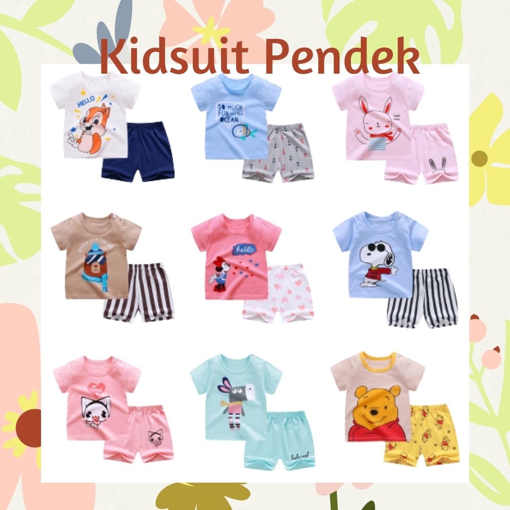 Plazababyku KIDS SUIT PENDEK Setelan Anak Bahan Kaos Lengan + Celana Berkualitas Import ebv new1