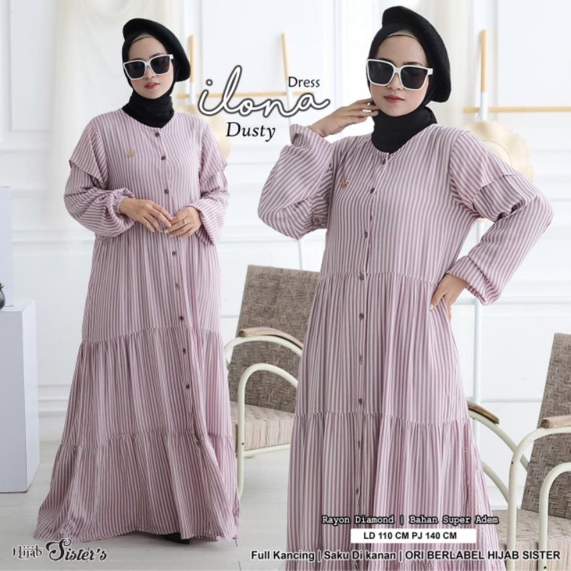 GAMIS DRESS RAYON SUPER ADEM MOTIF GARIS-GARIS ILONA DRESS BY HIJAB SISTER