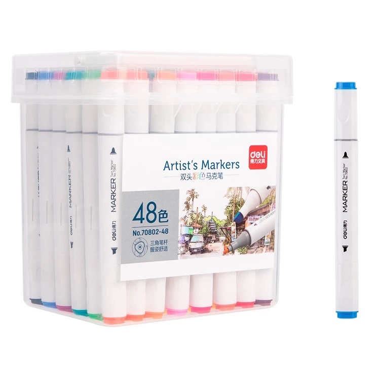 SPIDOL SET 48 WARNA DELI 70804 ARTIST MARKER SKETSA SKETCHING MARKER