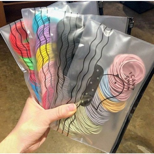 KARET IKAT RAMBUT KOREA 100PCS ANAK PEREMPUAN KOREAN STYLE MURAH WARNA HITAM DAN WARNA RENDOM CAMPUR