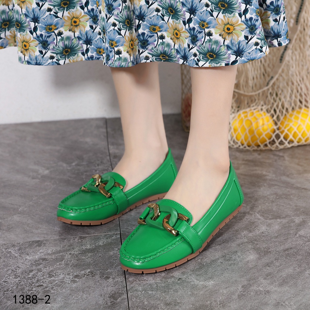 ZR Leather With Chain Flat Shoes 1388-2