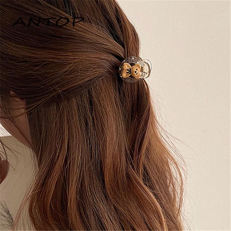 Retro Jepit Rambut 3D Double Little Bear Mini Acrylic Hair Claw Clips for Girls Kids Bobby Pin Small Hairpin ANTOP