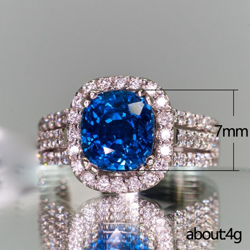 Fancyqube Cincin Pernikahan Warna Silver Biru Gaya Vintage Untuk Wanita