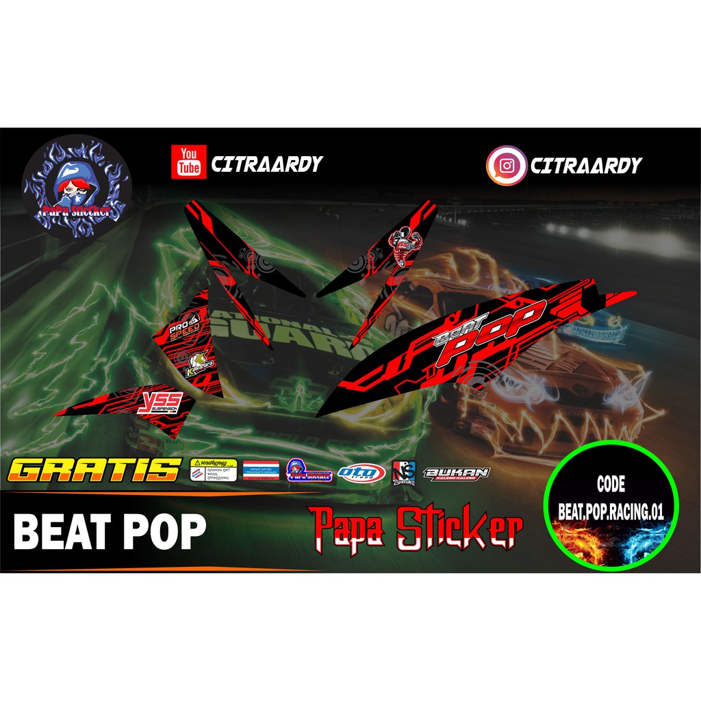 Striping Beat Pop Variasi Stiker Sticker Skotlet Scotlite Motor Stiker Sticker BEAT POP RACING 01