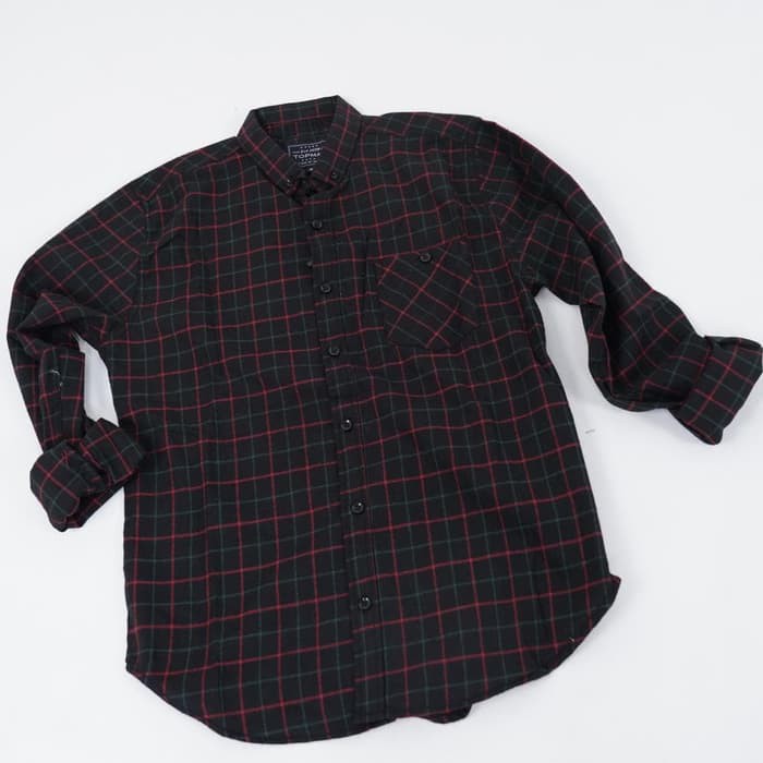 Hem Pria Lengan Panjang Dewasa Kantor Flanel Lelaki Cowok M L X PN963  Motif Kotak Katun k Slim Fi