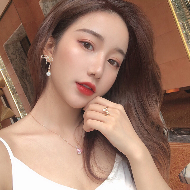 Korean Fashion Diamond Pearl Butterfly Tassel Big Circle Gold Earring Temperament Sweet Earrings Jewelry Accessories