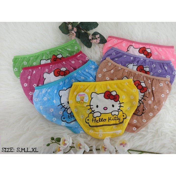 3 pcs Celana dalam anak perempuan Hello Kitty umur 1 2 3 4 5 6 7 8 Tahun - CD Wanita Warna Warni