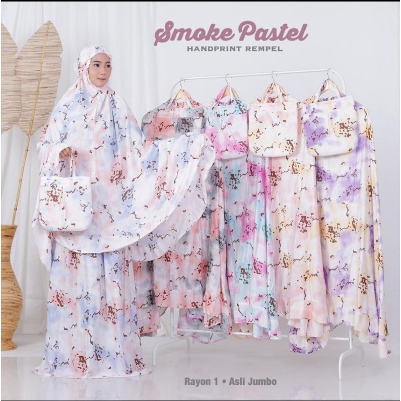 Mukena Katun Rayon asli jumbo handprint rempel