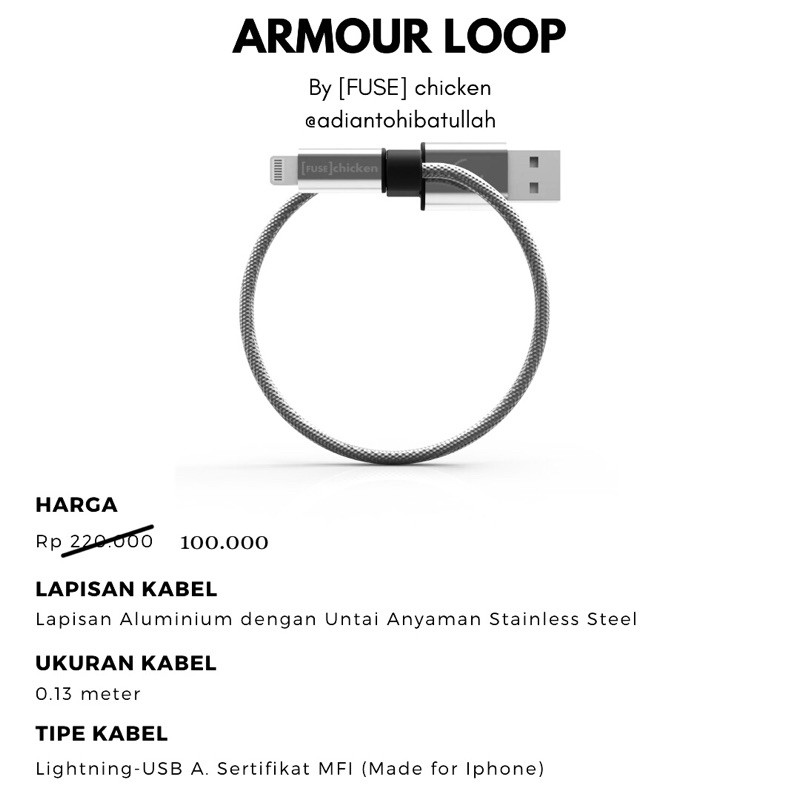 Kabel Lightning Terkuat Iphone Armour Loop By FUSE chicken
