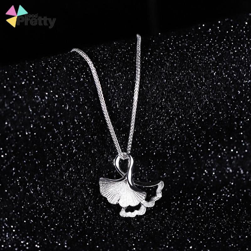 1 Pcs Korea Kalung Wanita Titanium Anti Karat Perak Ginkgo Biloba Melubangi Chain Necklace - PD