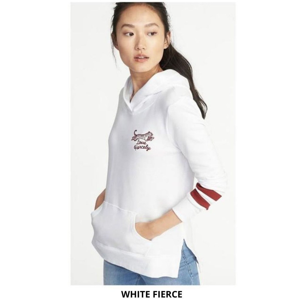 Old Navy Hoodie Wanita - Relaxed Pullover Hoodie 05-12-White Fierce