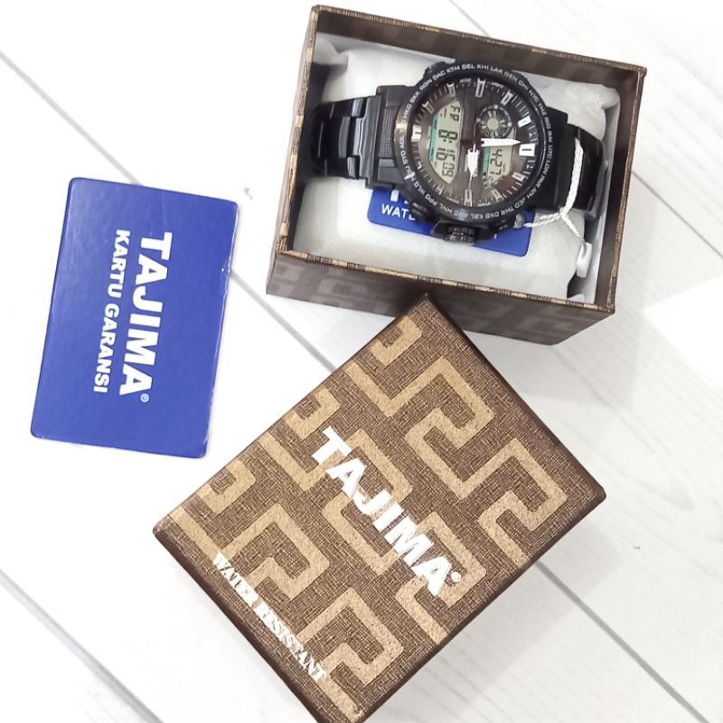 (Toko Ricoh) TAJIMA 9298 Tahan air - Garansi resmi - jam tangan bahan stainless warna hitam.