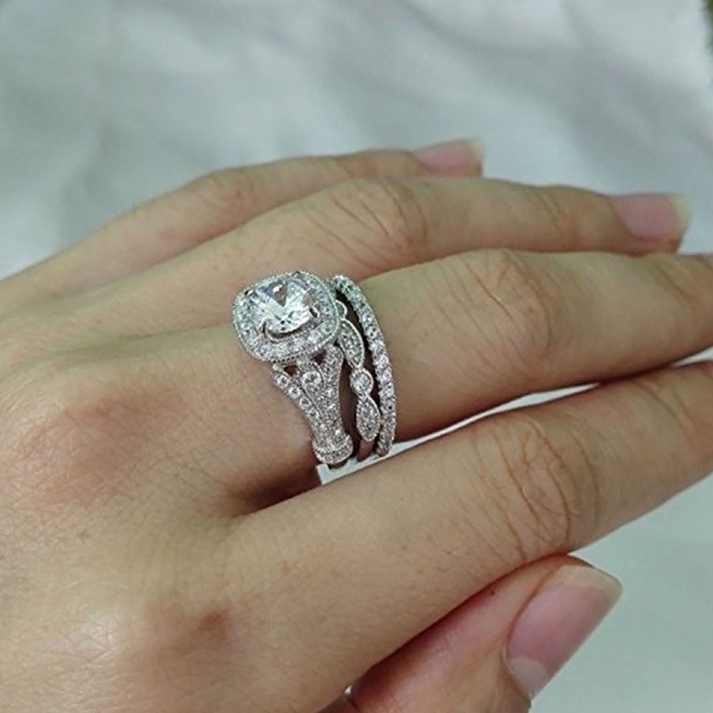 Hu Hu Hu Hu Hu Alat Bantu Pasang Kacamata♡ 3pcs Cincin Wanita Hias Kristal Gaya Populer Kreatif Berkilau Untuk Pertunanganpernikahan