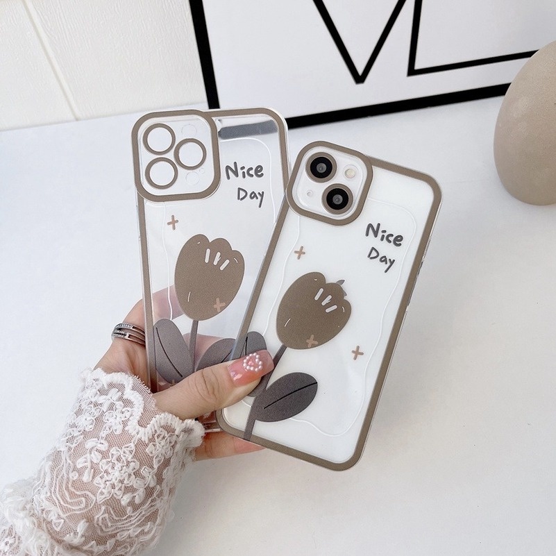 Soft Case TPU Motif Kartun Tulip Coklat Untuk OPPO A16 A16S A15 A15S A5S A3S A9 A5 A31 A53s A53 A33 A32 A74 A54 A91 A1K A7X F11 Reno 7 6 5 5K 4Z Pro Realme C25 C25Y C21Y C15 C12 C11 5 5s 5i 6i C2 C1