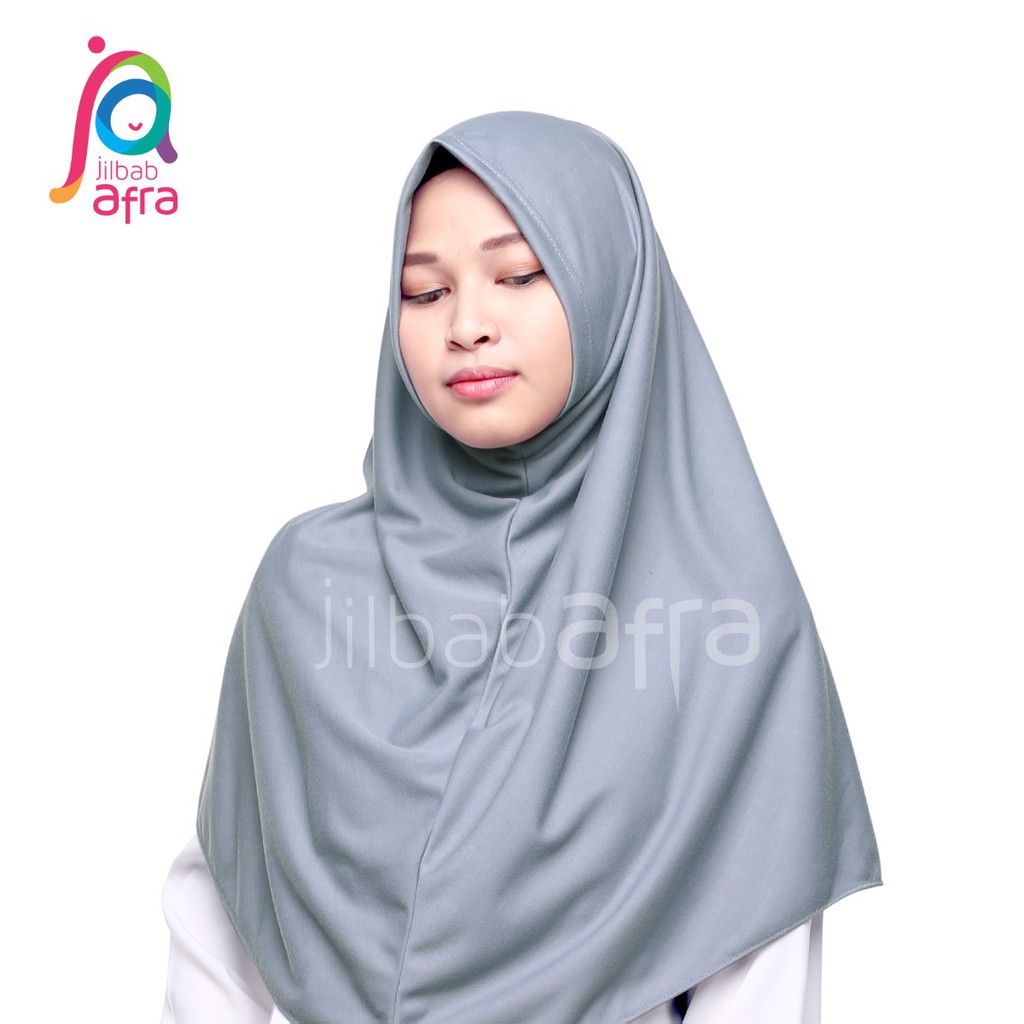 Jilbab Afra Syifa Abu Sedang - Bergo Syiria Non Pet - Hijab Instan Bahan Kaos, Adem &amp; Lembut