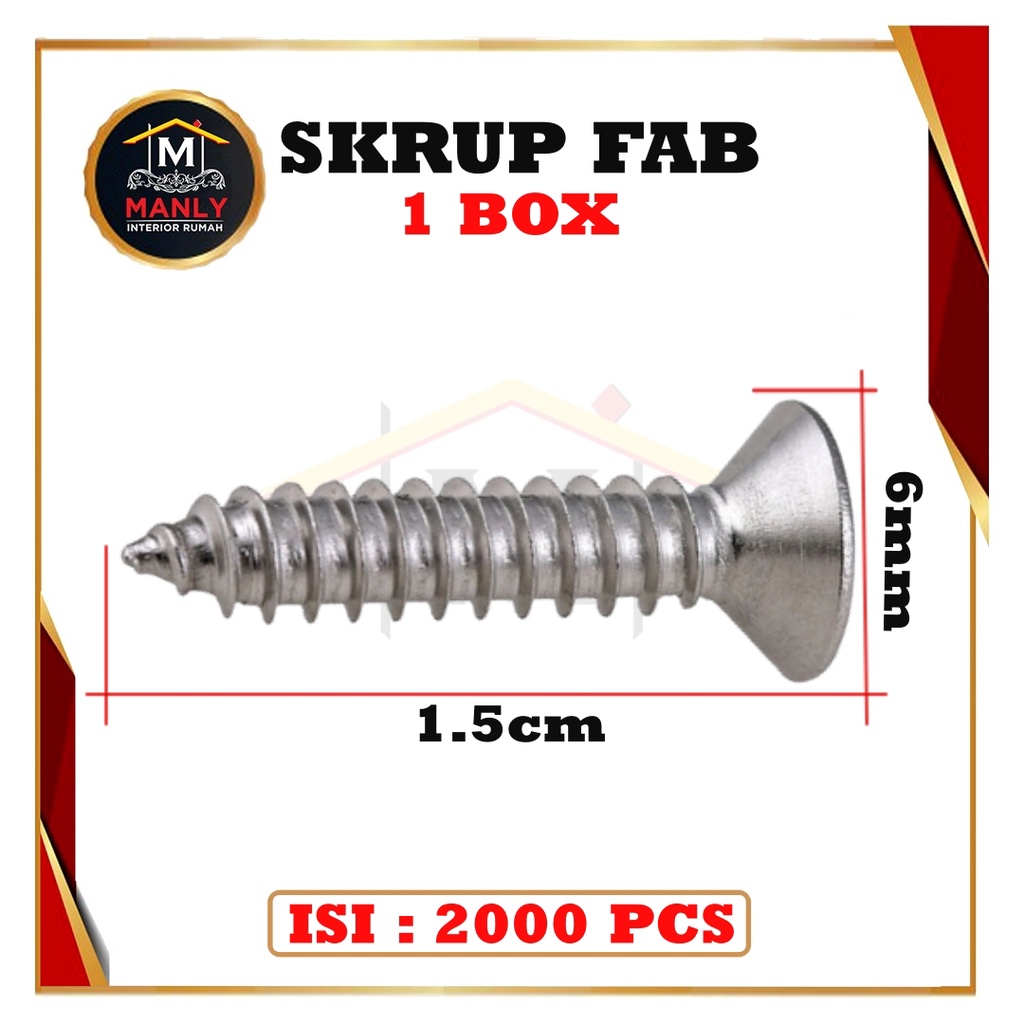 Sekrup 1.5 cm / Skrup Tapping FAB  1.5 cm 6 x 5/8  isi 2000 pcs