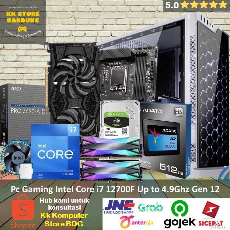 Pc Gaming Intel Core i7 12700 Gen12 Upto 4.9Ghz SSD 512Gb Ram 16GB Komputer Rakitan Gaming Editing