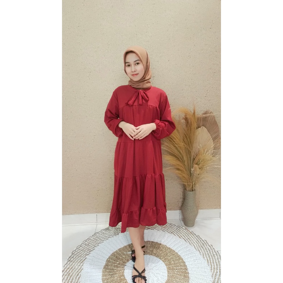 FN - Rachel Midi Dress / Long Tunik Wanita Terbaru / Gamis Polos Murah / OOTD Muslim / Kekinian