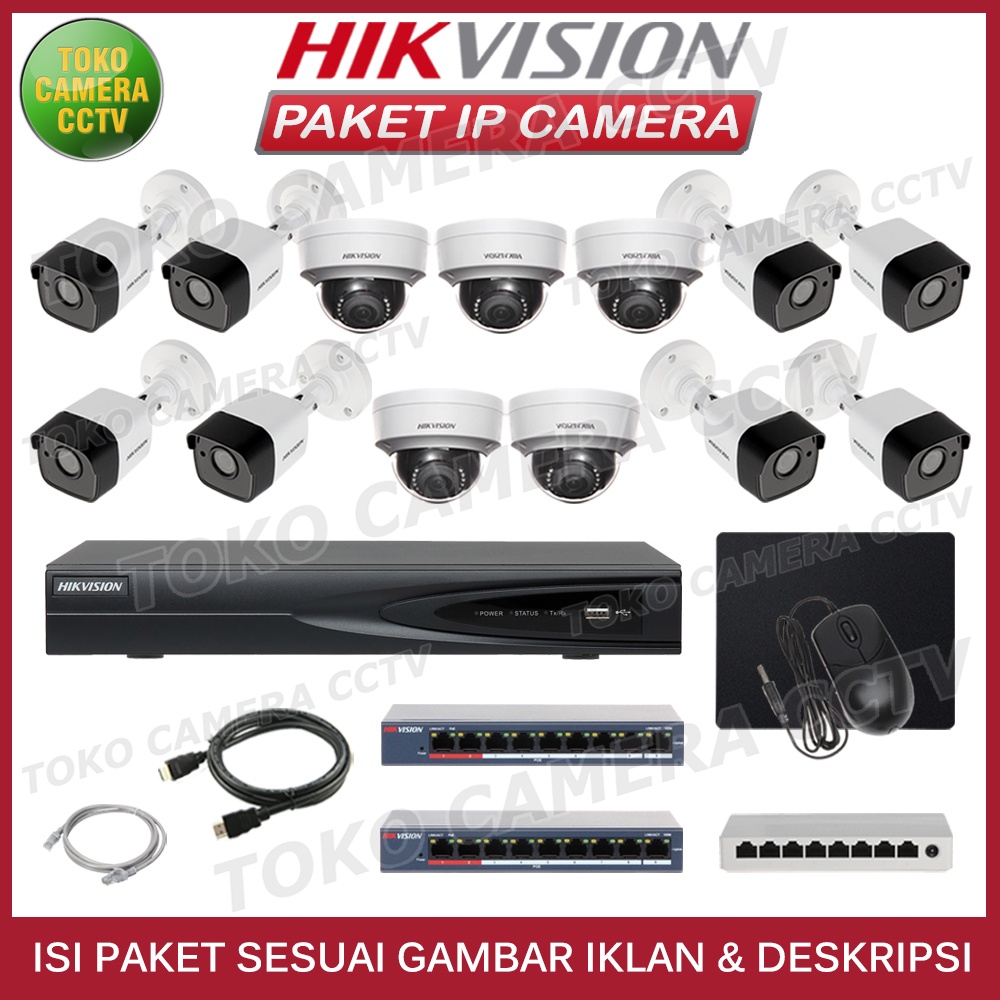 PAKET CCTV IP CAMERA HIKVISION 2MP 16 CHANNEL 13 KAMERA