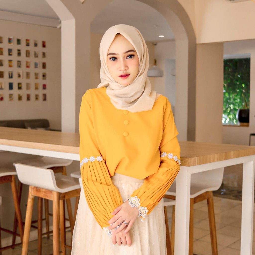 CEYSA BLOUSE Moscrepe Mix Plisket Fashion Wanita Kerja Blouse Hijab Muslimah Simple Baju Terbaru