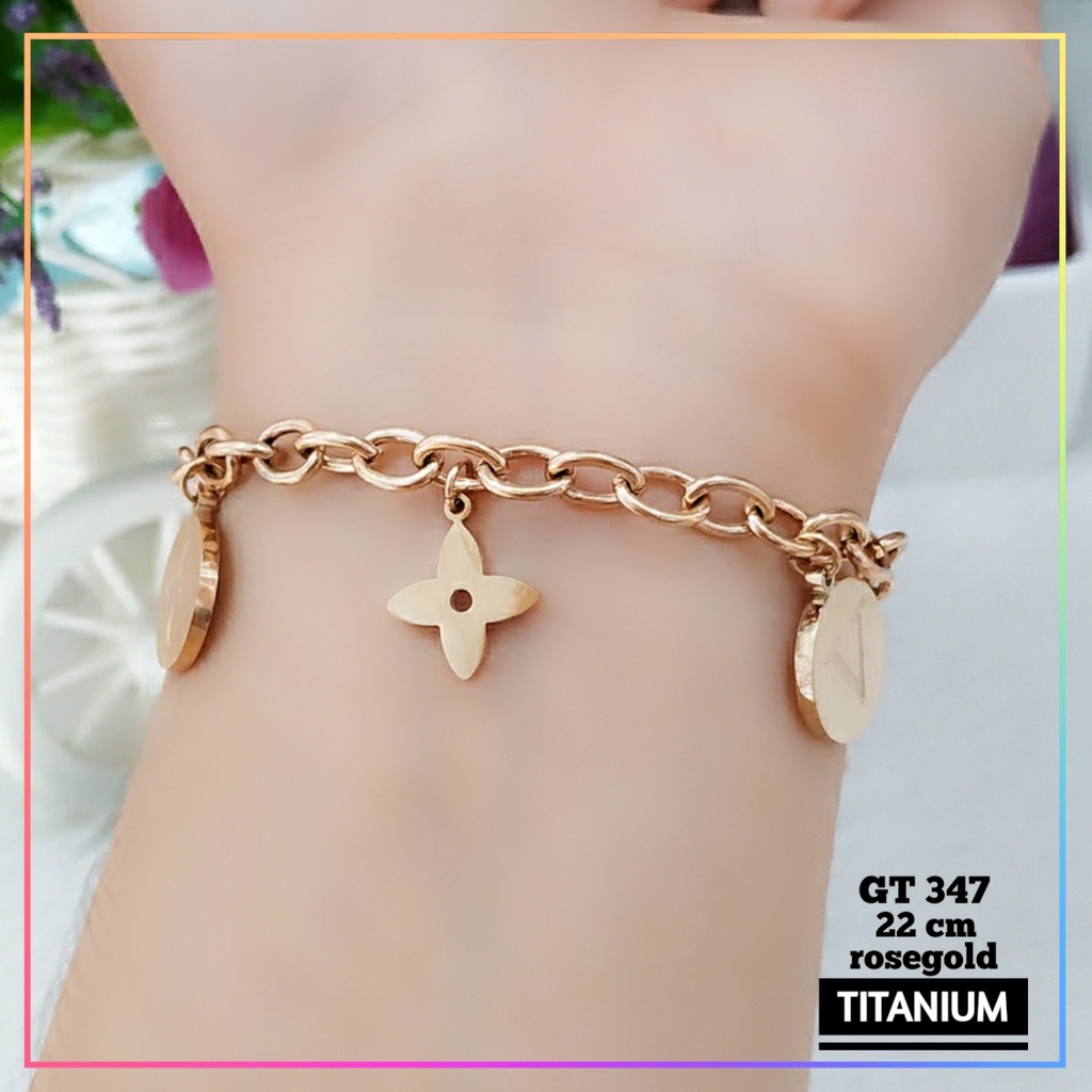 Gelang titanium/stainless steel Gelang Premium Bunga Rantai Jurai Simple Dewasa Warna RoseGold Perhiasan Wanita Anti Karat GT 347